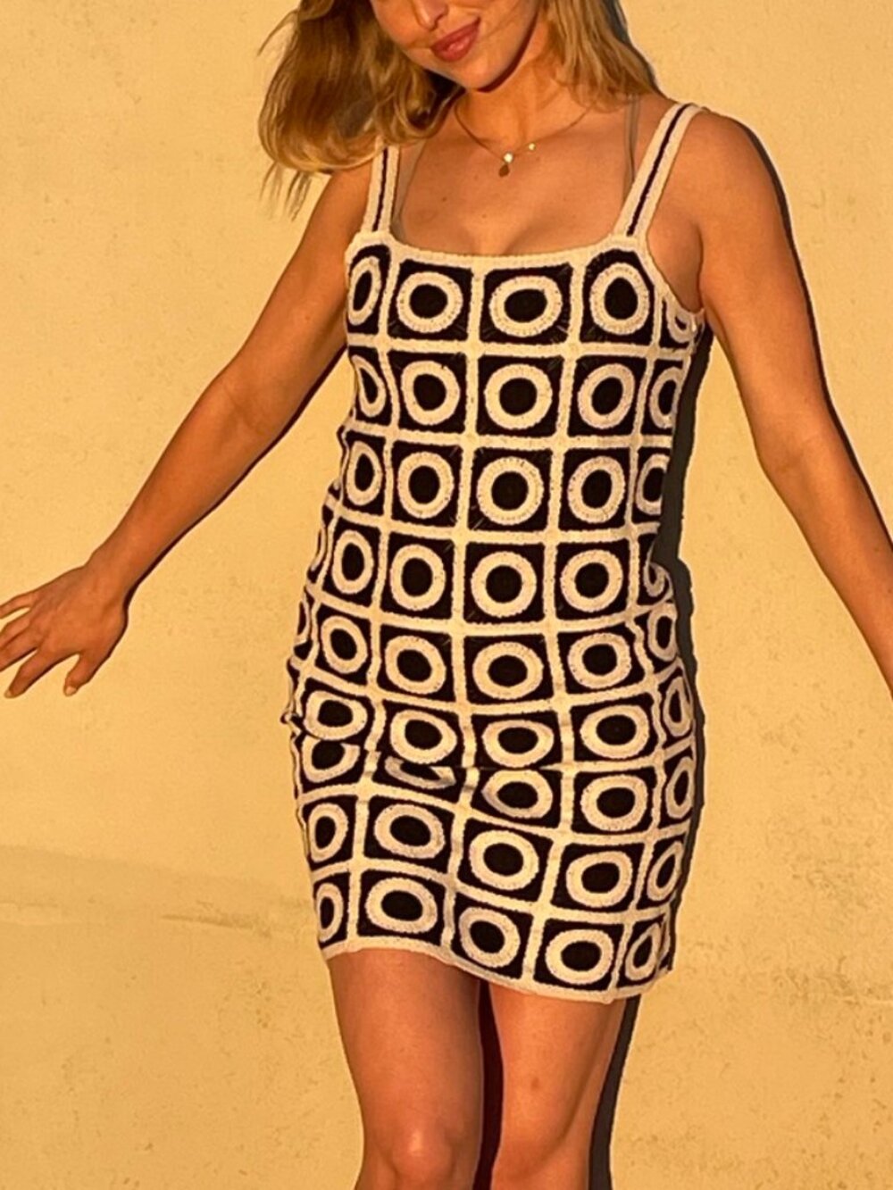Black & White Geometric Knit Mini Dress
